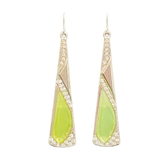 Silver Drop Dangle Hook Light Green Fashion Earrings 3" Long - Picture 1 of 4